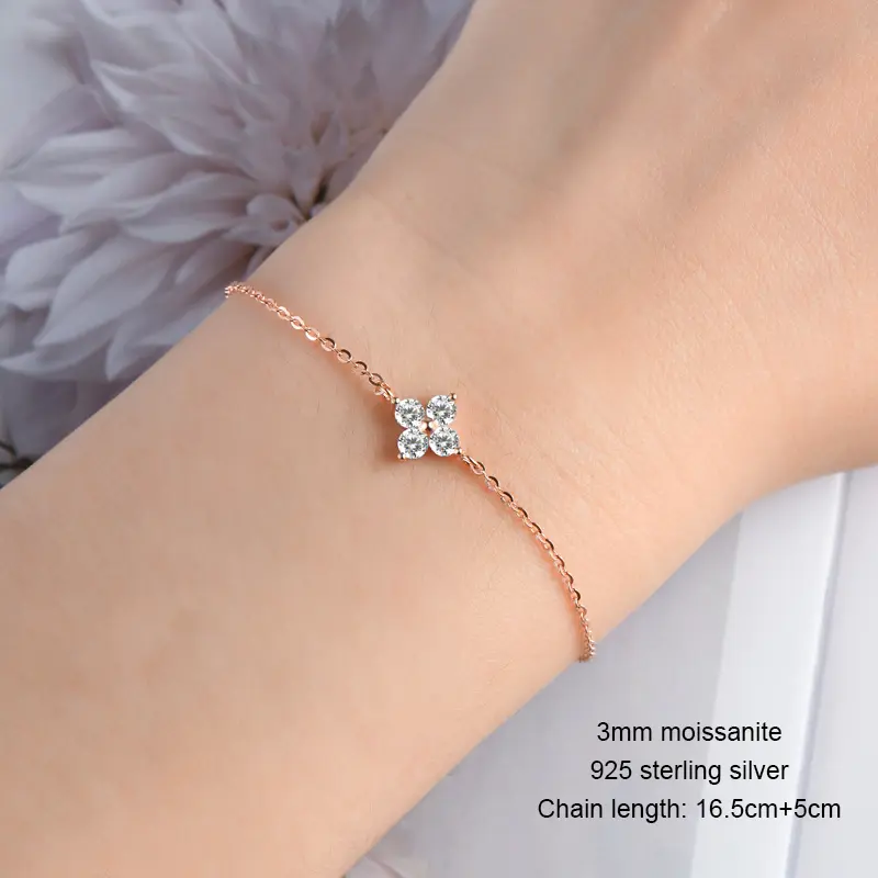 OXTAO Certified Moissanite Lucky Four-leaf Necklaces Earrings Bracelet for Women 100% S925 Silver Jewelry Accessory Sets - Image 33