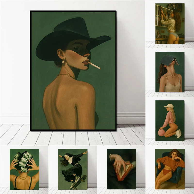 Dark Mysterious Retro Bbold Sexy Female Portrait Art Poster Canvas Printing Office Caf é Bar Home Wall Decor Painting Framele
