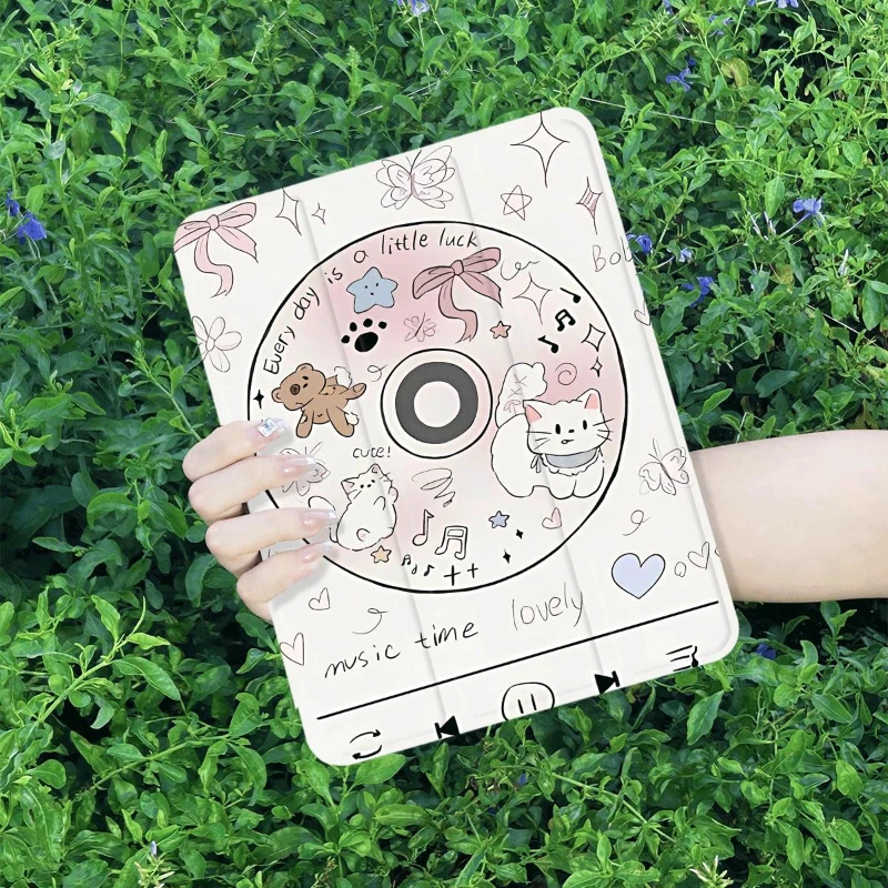 Kitten Muziek Record Tablet Case voor 2020 Pro 11 Ipad 2017 10.5 Inch 7 8 9e 10.2 Funda Cover IPad 10e Generatie Tri-fold Funda