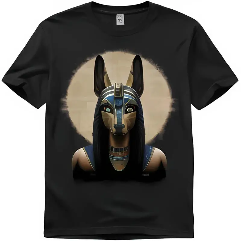 Camiseta negra para hombre con retrato de Anubis egipcio, ojos dorados y Robbieconobell