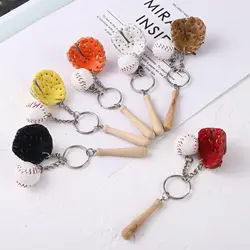 Creative Keychain Glove Baseball Bat PU Leather Baseball Keyring Sport Keychain Handbag Bag Pendant Accessories Gift