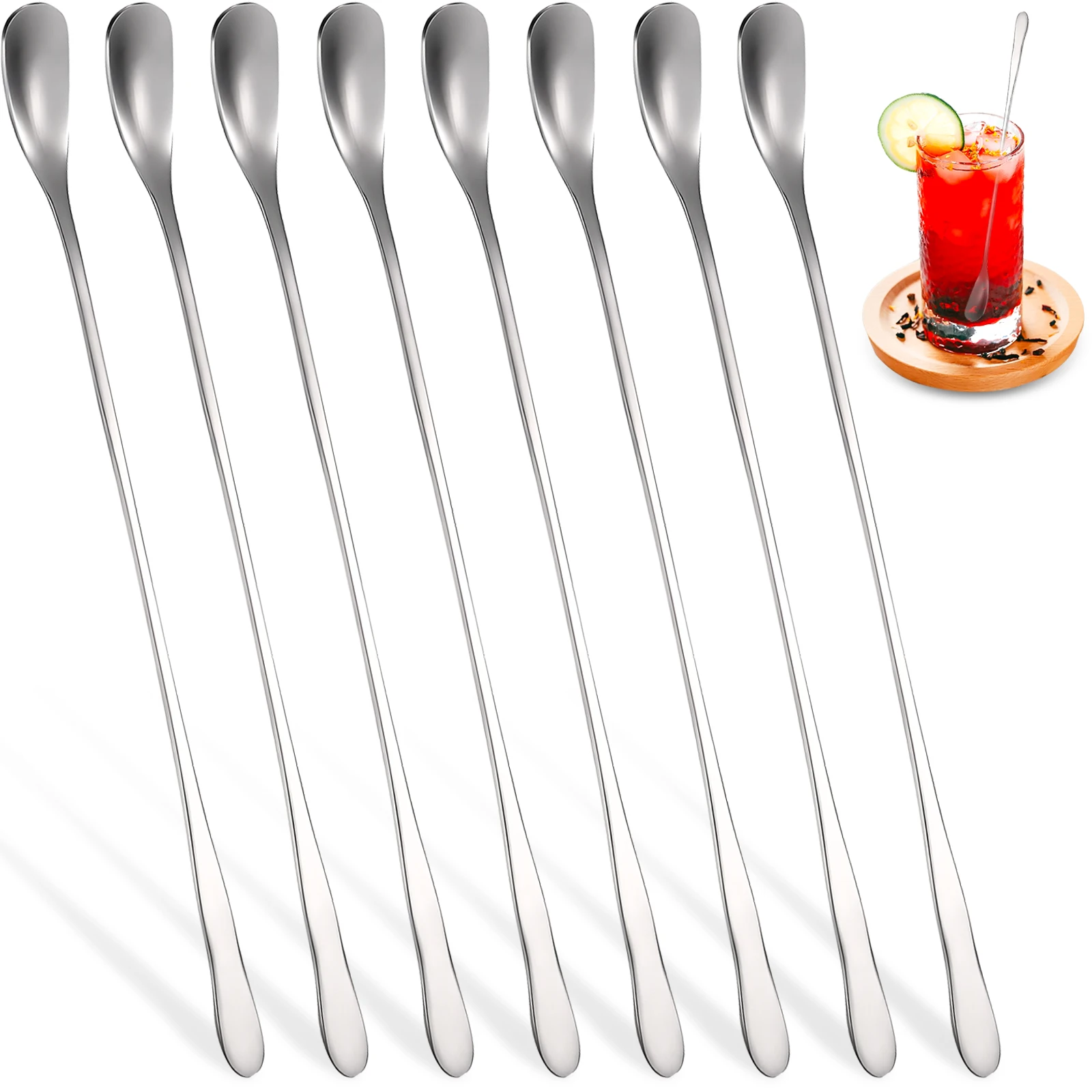 

8x Silver Convenient And Practical Tea Spoon For Wide Applications Versatile Long Handle Bar Spoon