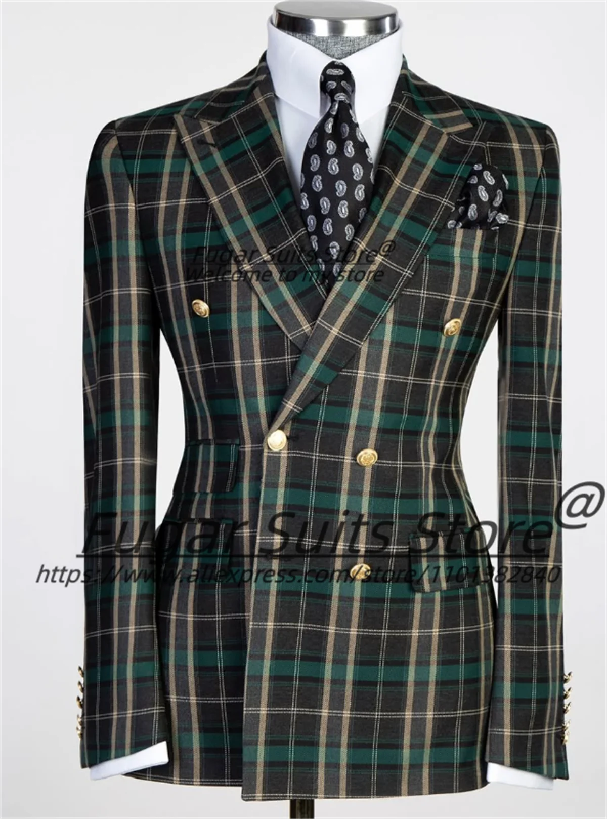 

Handsome Plaid Casual Men Suits Customized Plus Size Double Blazers Groom Party Tuxedos 2 Pcs Stes Male Prom Blazers Ropa Hombre