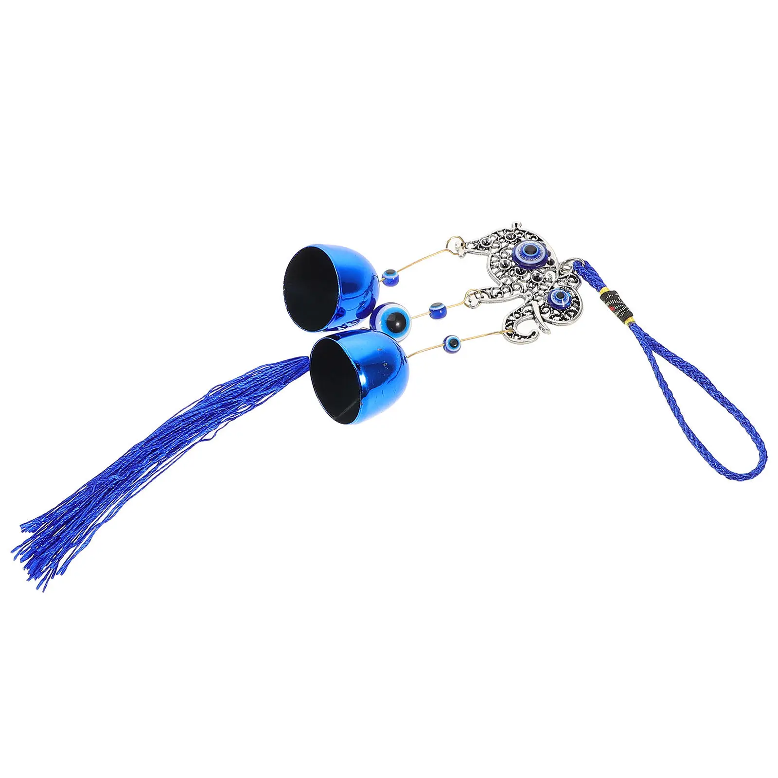 Turkish Blue Evil Eye Car Mirror Hanging Decoration Metal Wind Chime Tassel Feng Shui Protection Charm for Vehicle Interior