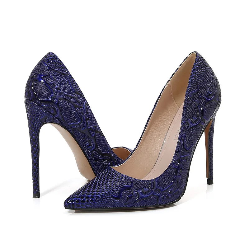 Sexy Women's High Heels Pointed Toe Snake Print Pumps Stiletto High Heels Women Glitter Evening Party Dress Shoe Plus Size 35-46