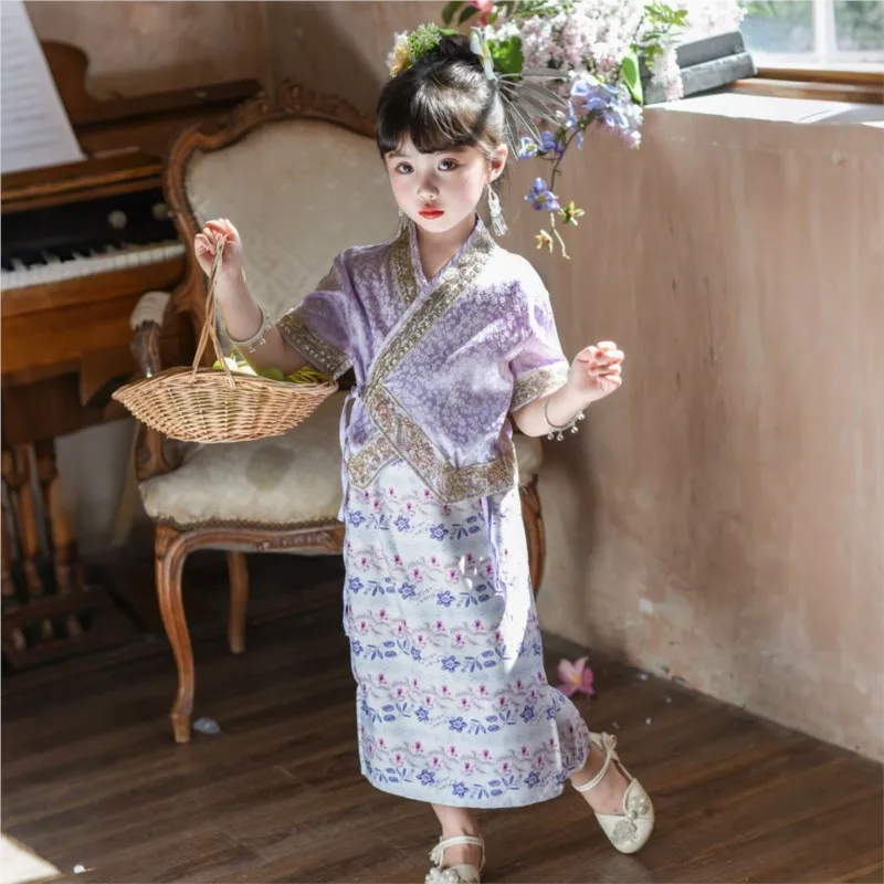 2026 Children Dai Travel Photography Performance Costume Girls' Top Skirt 2-piece Set 2026 Summer Thailand Dance Costume LI676