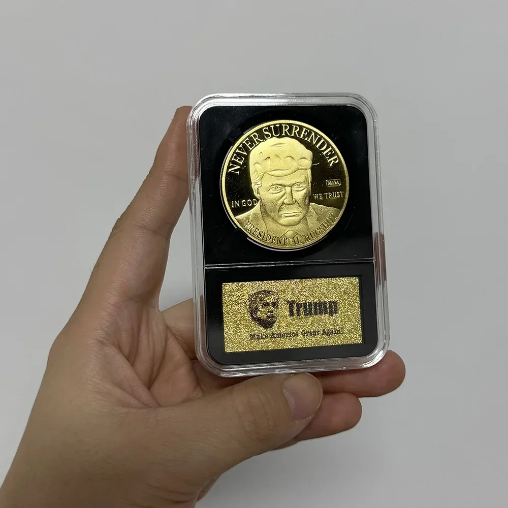 10pcs Donald Trumb Shooting 2024 Gold Plated Coins Includes anti-counter Silver commemorative Coin badge in case