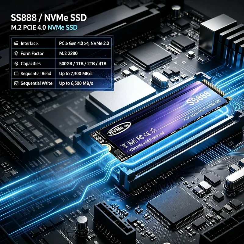 Gaming Office PC Laptop, SS888 M.2 NVMe Internal Solid State Drive, 500GB/1TB/2TB/4TB, High Performance Stable Performance, Pro