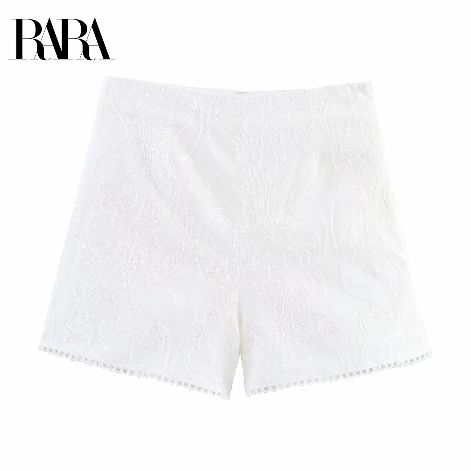 

RARA Womens Sweet and Elegant Casual Loose A Line Mini Shorts with Lace Embroidery Decoration