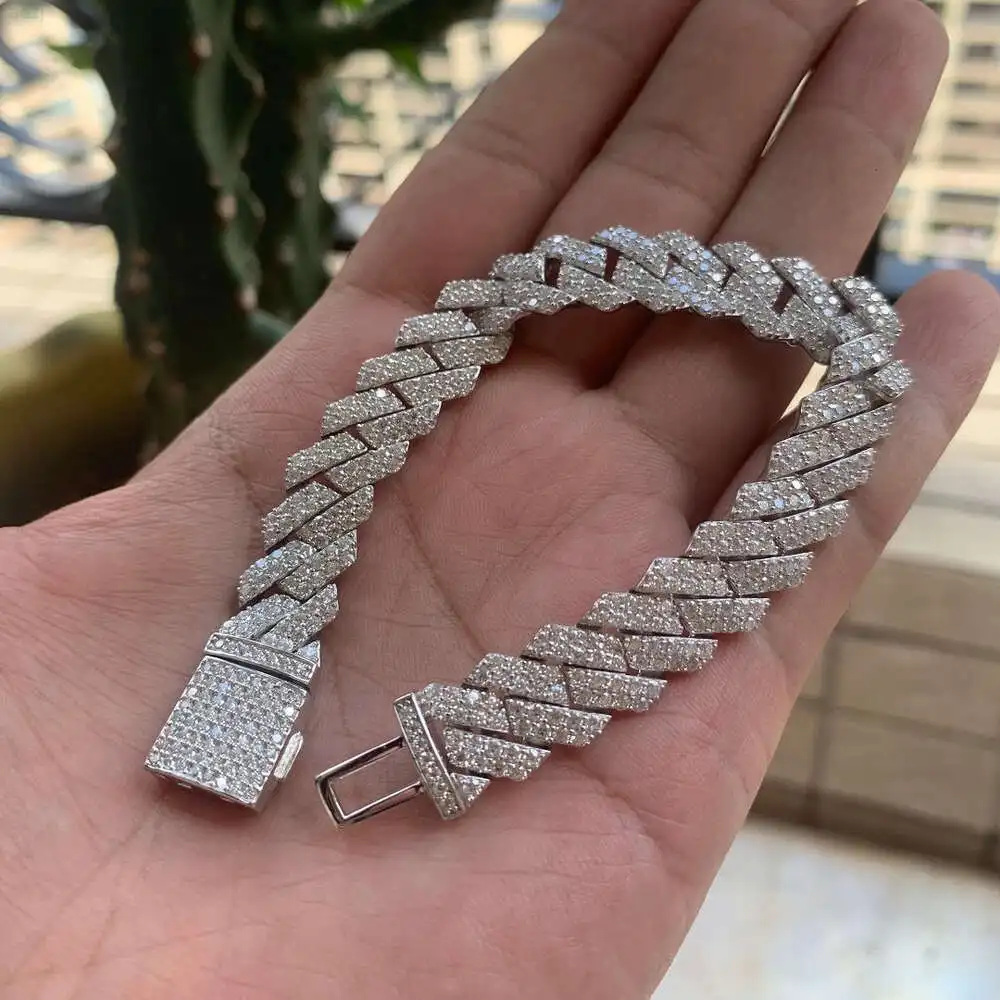 Moissanite Diamond Hiphop Style Jewelry Cuban Link Bracelet Arrival 925 Silver New Christmas Gift for Men and Women 1 Piece