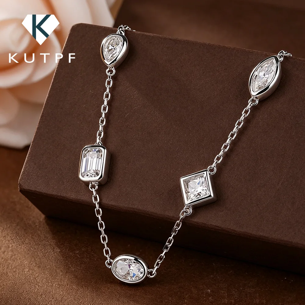 Bezel Set Multi Shape Moissanite Bracelets for Women S925 Silver  Certified Pear/Oval/Marquise/Princess Cut Diamond Wrist Chain