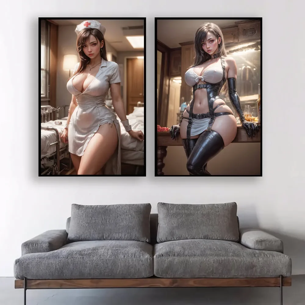 Final Fantasy Game Poster Adult Erotic Sexy Nudity Tifa Canvas Decorative Painting Uncensored Waifus Wall Art Fan Art Mural