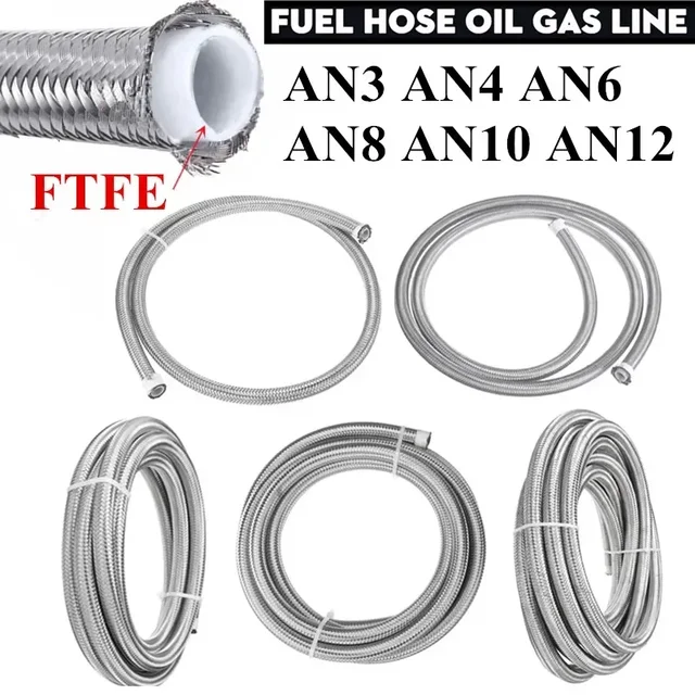 1M/3M/4M/6M AN3 AN4 AN6 AN8 AN10 Wąż wyścigowy 304 Wąż hamulcowy PTFE w oplocie ze stali nierdzewnej E85 Przewód paliwowy Przewód chłodnicy oleju