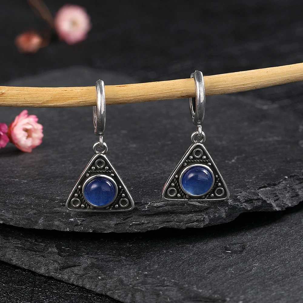 

Triangle Natural Kyanite Earrings Vintage Jewelry Variety of Gems Pendant 925 Sterling Silver Moonstone Drop Earring for Women