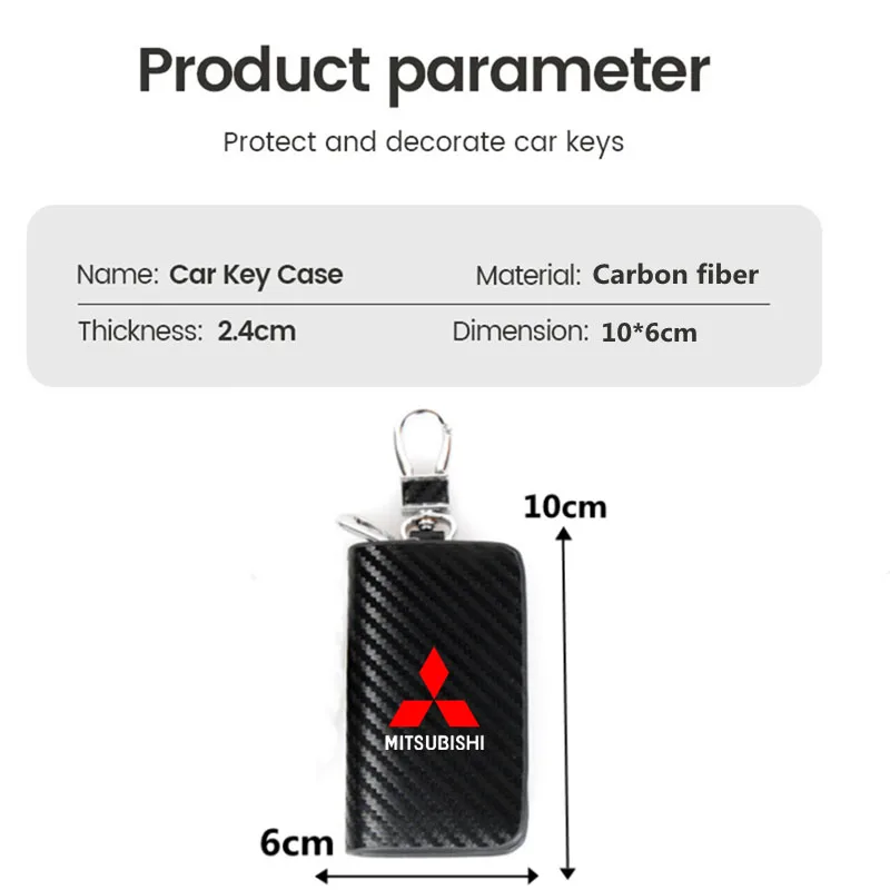 Car Key Protector Bag Carbon Fiber Key Holder Keyring Wallet Zipper for Mitsubishi Lancer ASX Outlander Pajero Evolution Car