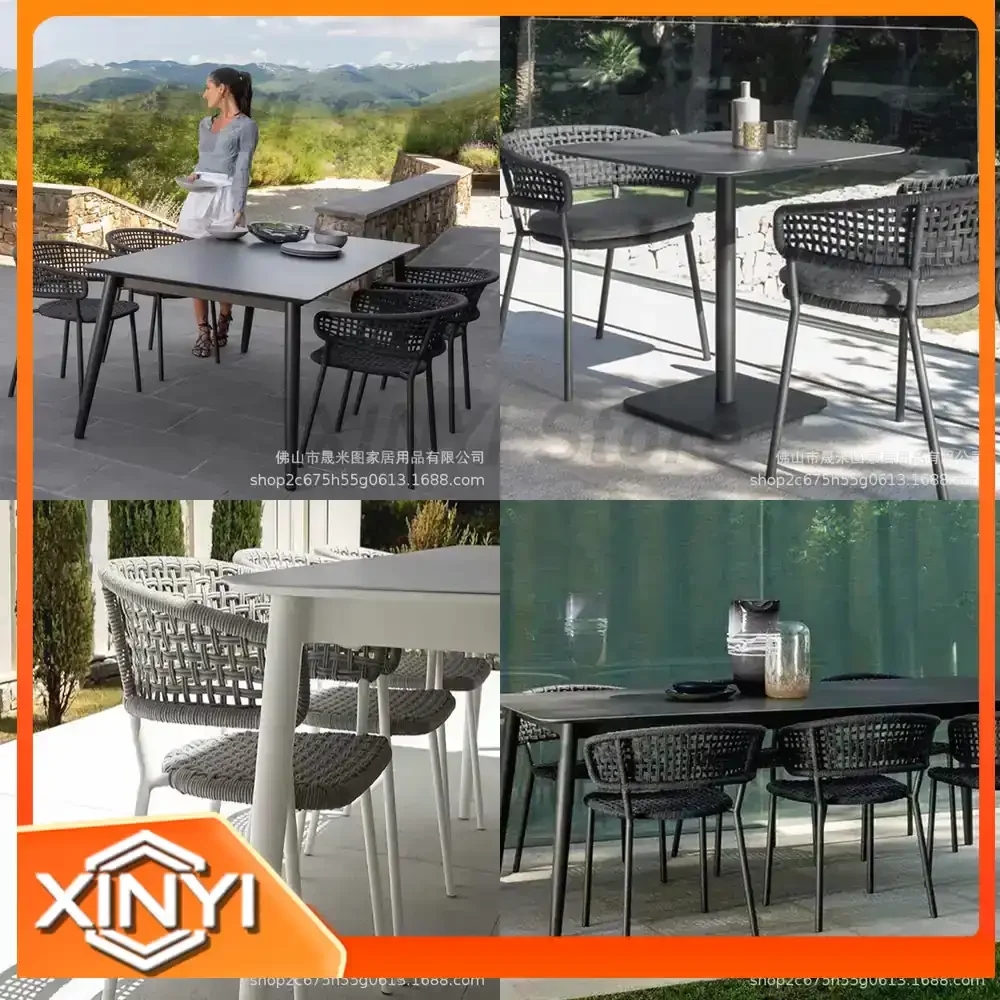 Rock Slab Outdoor Table and All-Aluminum Chair Set for Villa Courtyard Balcony Cafe Tea Shop Minimalist Leisure Furniture