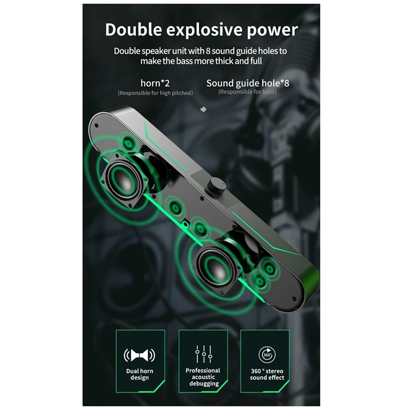 デスクトップおよびゲーム用の大容量LEDスピーカー,新しいハイファイステレオスピーカー