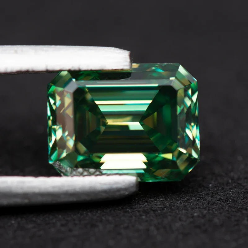 Moissanite Primary Color Yellow Green Emerald Cut Charms Beads for Diy Jewelry Making Necklace Materials with GRA Certificate