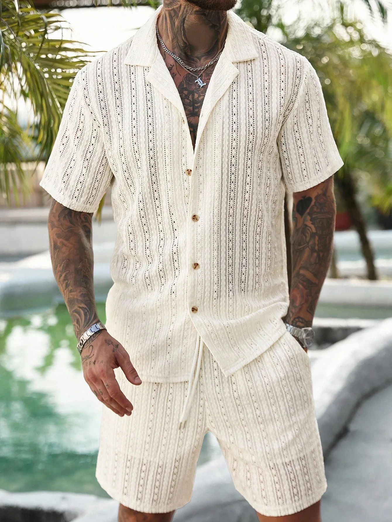Embellish Knit - Herren Häkel-Strick 2-Teiliges Set: Hemd mit