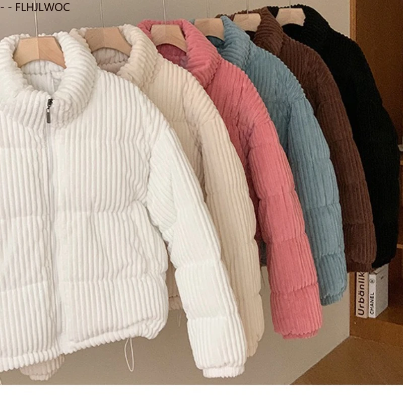 Nieuwe Winter Vrouwen Korte Parka Corduroy Katoen Coltrui Warme Bovenkleding Jassen Cake Koreaanse Stijl Leuke Meisjes Korte Donsjack