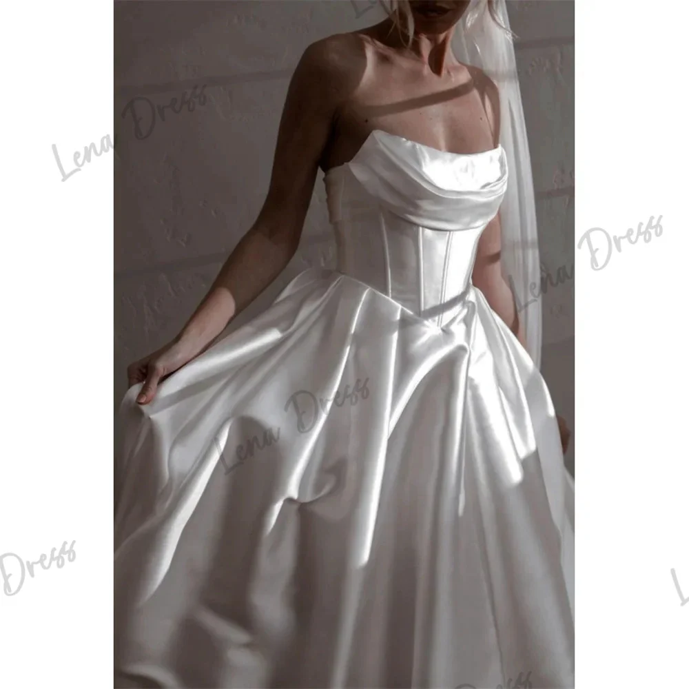 Lena Strapless Party Dress for Wedding Dresses Line A Luxury Dresses Women 2024 Satin White Evening Gown Backless Ball Gowns