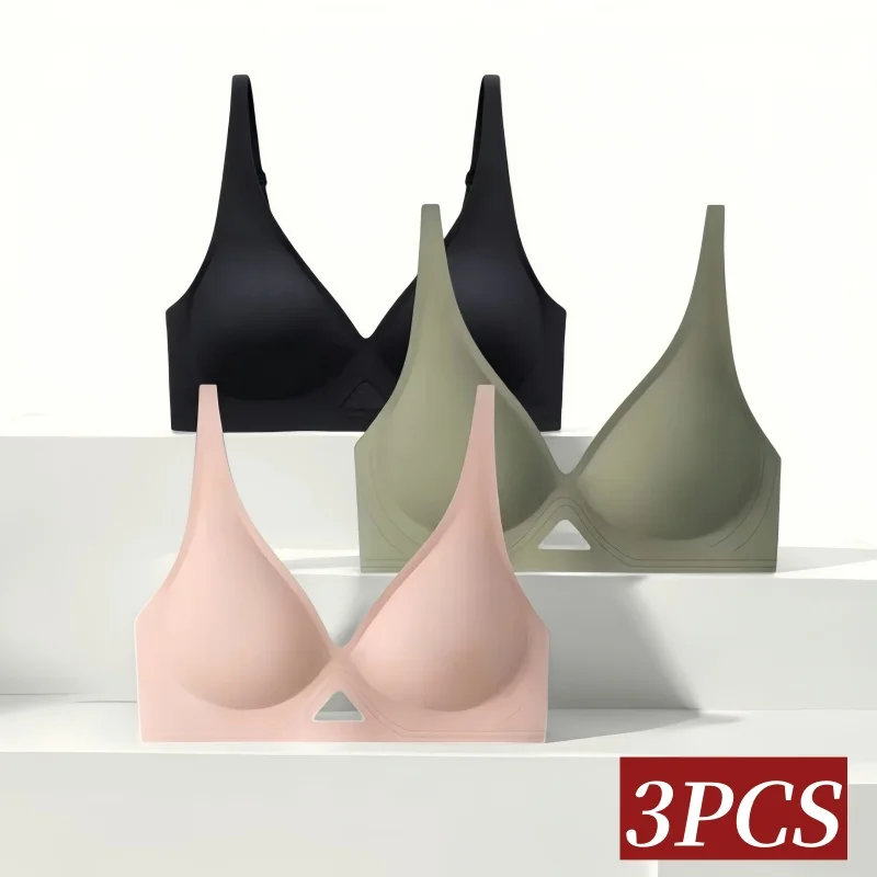 

3 шт./партия, женские бесшовные бюстгальтеры с глубоким V-образным вырезом