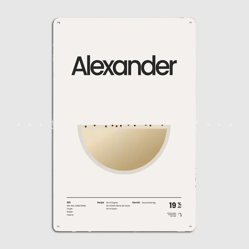 Alexander Cocktail Recipe Drink Poster Retro Metal Custom Sign Pub Club Room Decoration Bar Posters Indoor Home Wall Decor