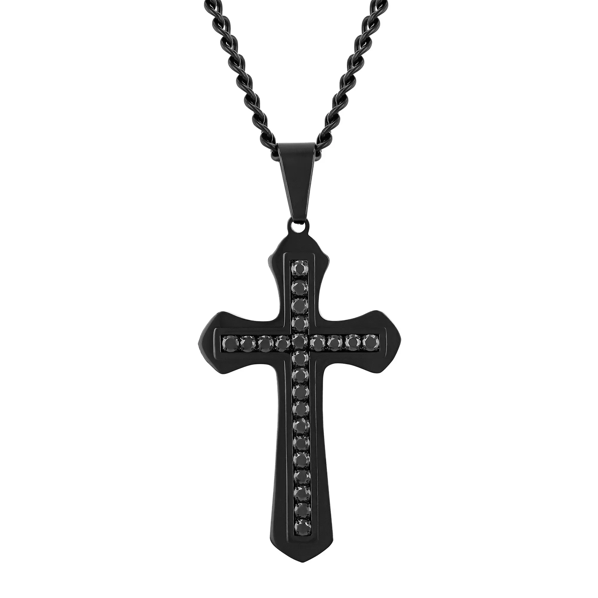 

Мужское колье Believe by Brilliance из нержавеющей стали с черным кристаллом и крестом