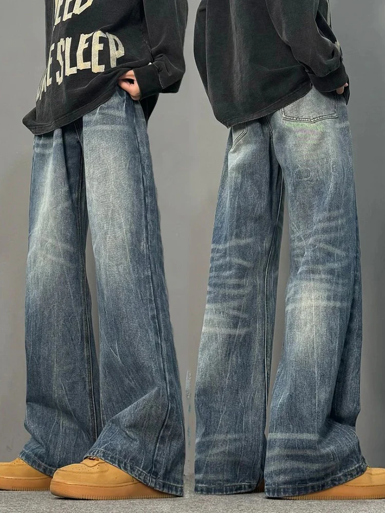 

Мужские джинсы Waed с широкими штанинами, весенние, свободные, прямые, в американском уличном стиле, с эффектом похудения, микро-клеш, молодежные, модные