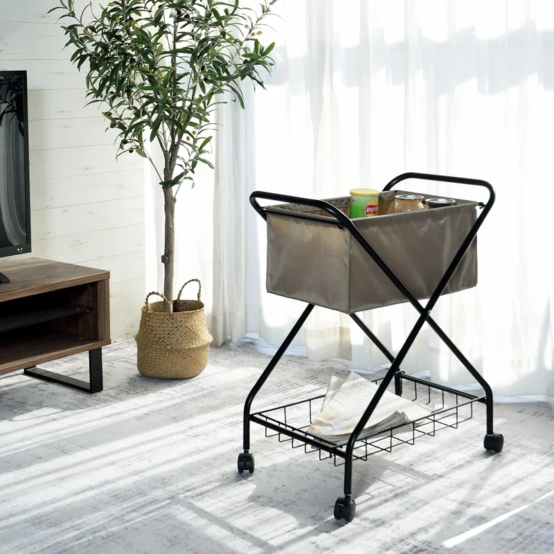 

Household Mobile Trolley Folding Basket Wrought Iron Snack Basket Multi-layer Living Room Storage Rack for Organized Spaces