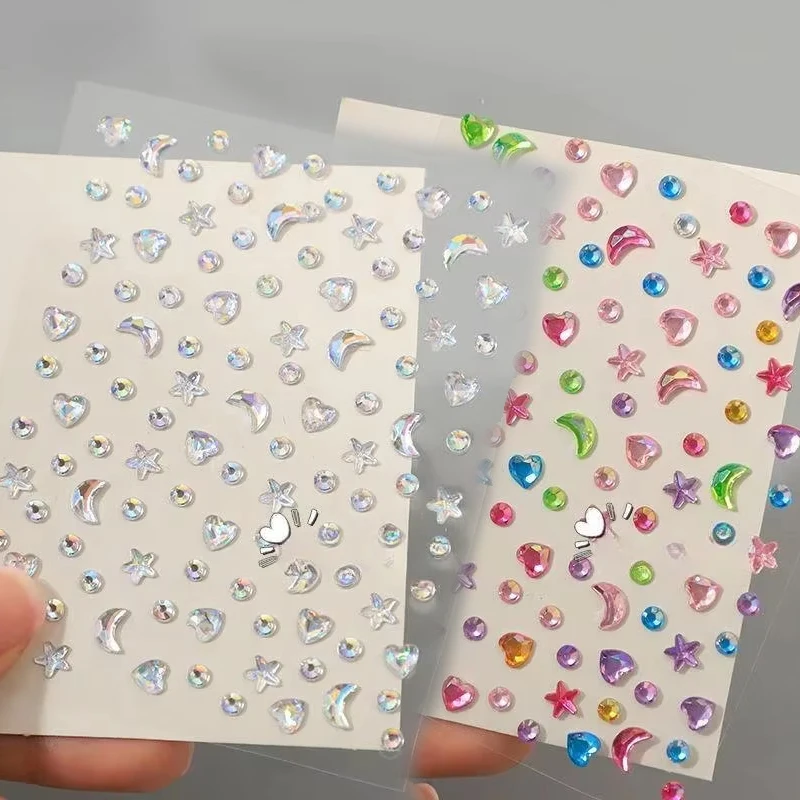 1/2pcs 3D Star Moon Heart Rhinestone Stickers Multicolor Glitter Jewels Gem Deco Sticker Aesthetic Journaling Kawaii Stationery