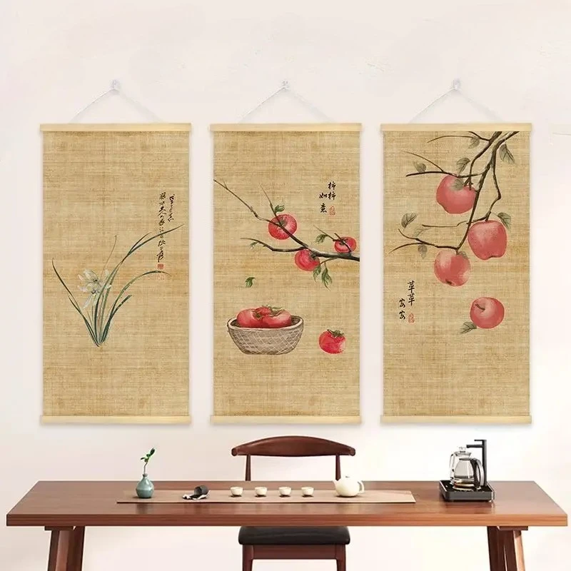 Chinese Bamboo Scroll Tapestry Wall Hanging Zen Ink Painting Art Wooden Scroll Poster Tea Room Living Room Home Wall Decor