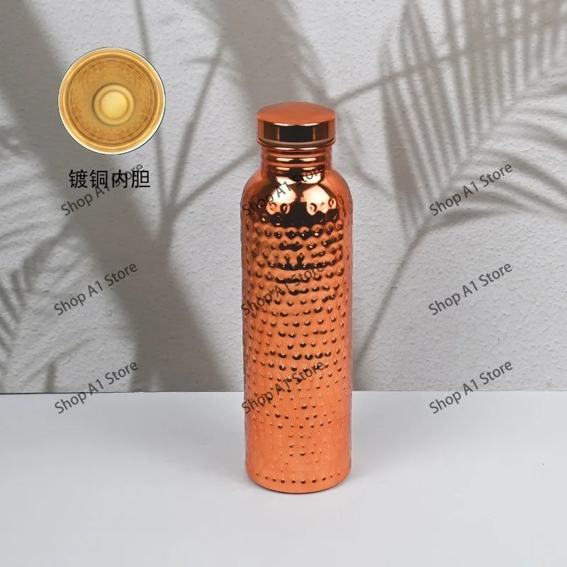 Handmade Pure Copper Water Bottle, Vessel for Yoga Outdoor Sports, Traditional Metal Canteen