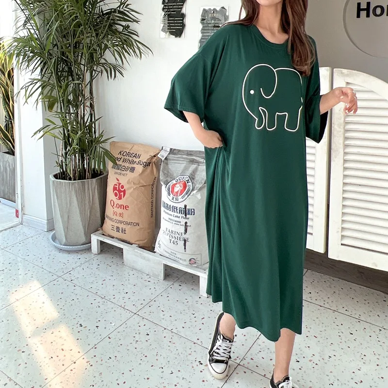 Plus Size 8XL 150kg Summer Nightgown Women Night Dress Sleepwear Long Sleeve Casual Home Dress