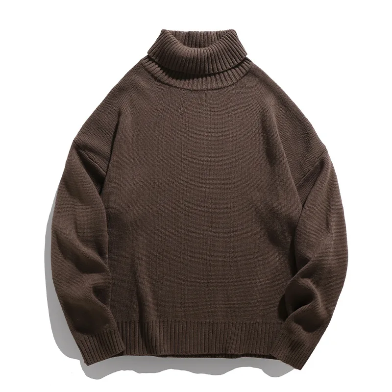 2025 Japanese Male Simple Basic Pullovers Fashion Men's Solid Color Casual Trendy Turtleneck Loose Long Sleeve Knitted Sweaters