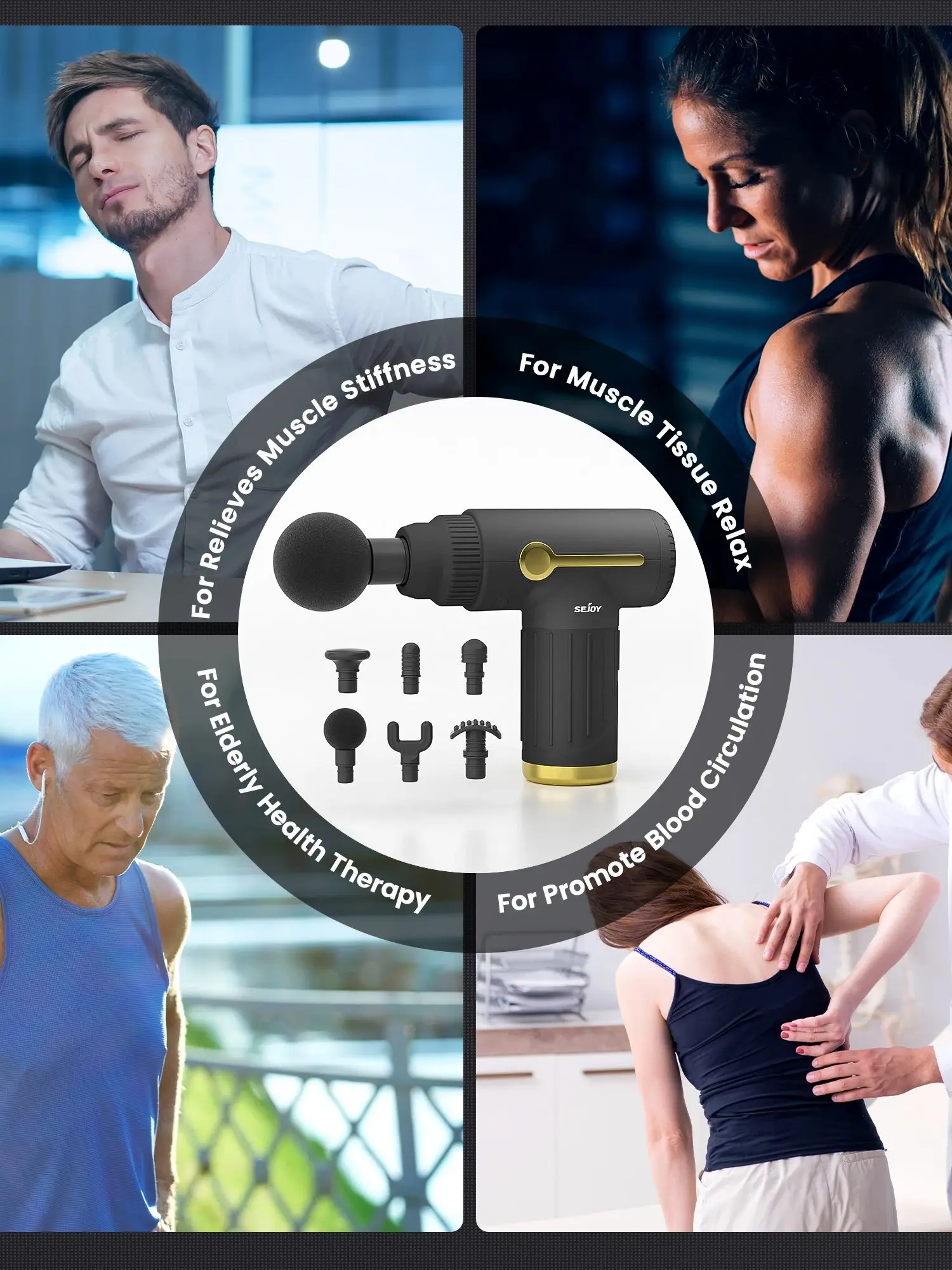 SEJOY Draagbare Fascia Gun 6 Koppen Vibratie Massage Gun Voor Lichaam Nek Rug Diepe Spierontspanning 10 Versnellingen LCD Touchscreen - afbeelding 2