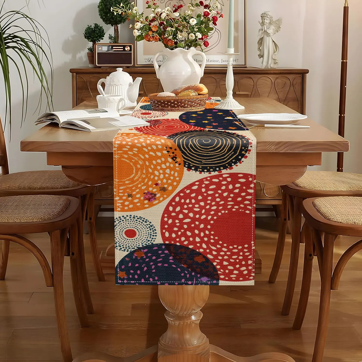 1 Piece of Polka Dot Circle-Themed Table Runner, Decorated with Colorful Circles, Polka Dots, and Stars, Suitable for a Playful Style and Creative Space Decoration