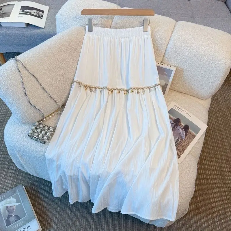 Girls' Mid Length Tassel Cake Skirt Summer Half Skirt for Kids Lightweight Breathable Pleated Design Perfect for Party Wear