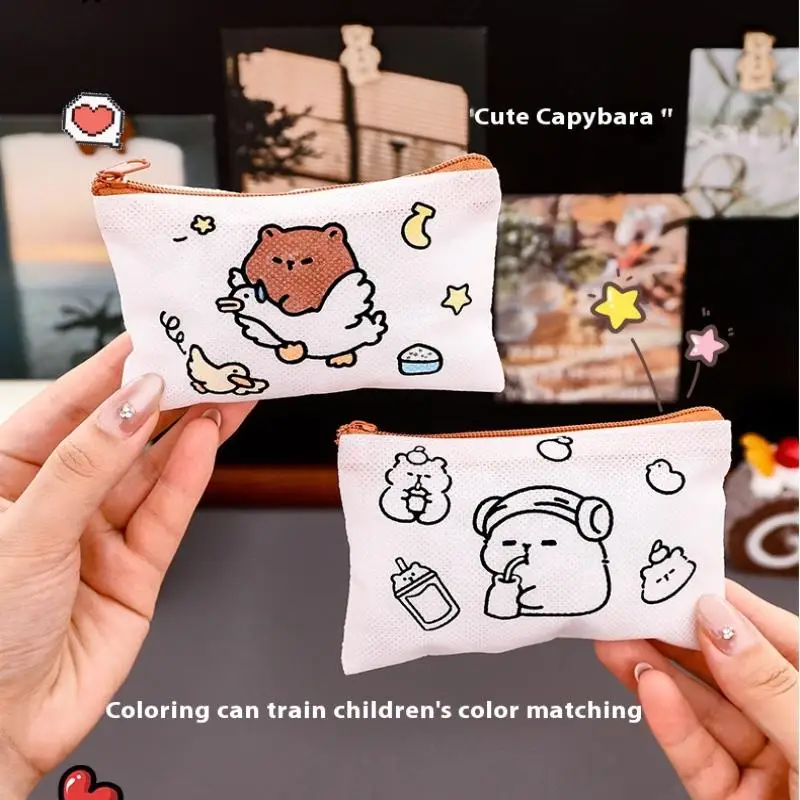4 pçs bonito capivara diy graffiti moeda bolsa de armazenamento de papelaria bagg crianças artes artesanato criativo cor enchimento desenho brinquedo