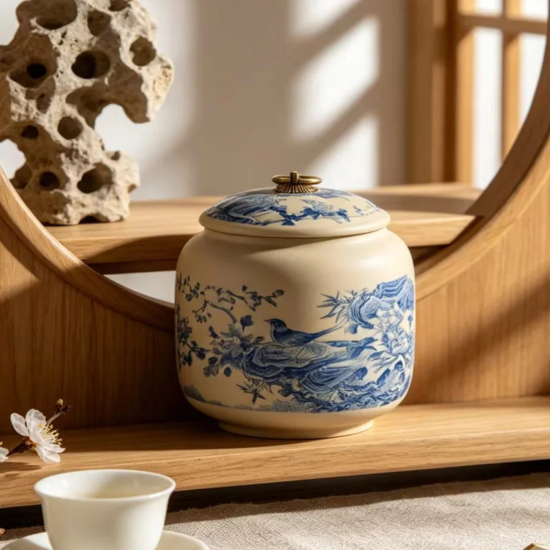 Tea storage jar vintage decorative ceramic airtight theedoos for loose-leaf tea storage chinese ceramic canister tabletop presen