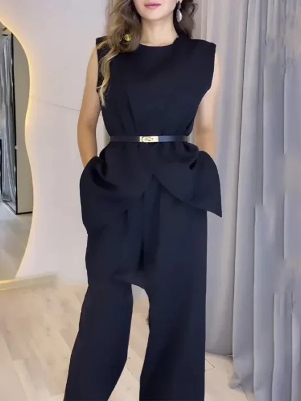 Modigirl Camicie eleganti bianche da donna con cintura 2025 Camicette urbane estive larghe senza maniche con scollo a O nere chic con spacco sul davanti