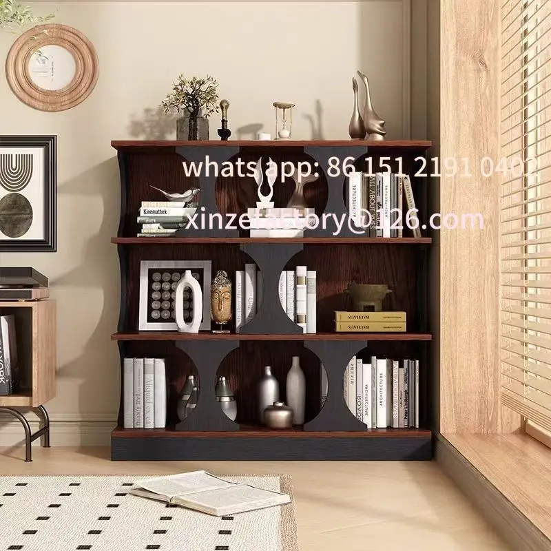 Customizable retro simple storage French bookcase in the living room, living room display locker high-end bookshelf integrated