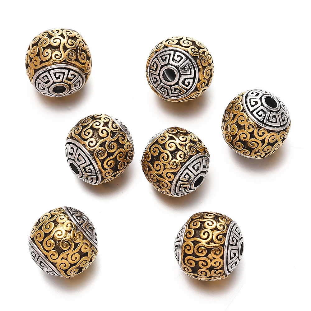 5 teile/los Runde Zylinder Nepalesischen Buddhistischen Tibetischen Silber/Gold Farbe Metall Lose Perlen Für Schmuck Machen DIY Armband