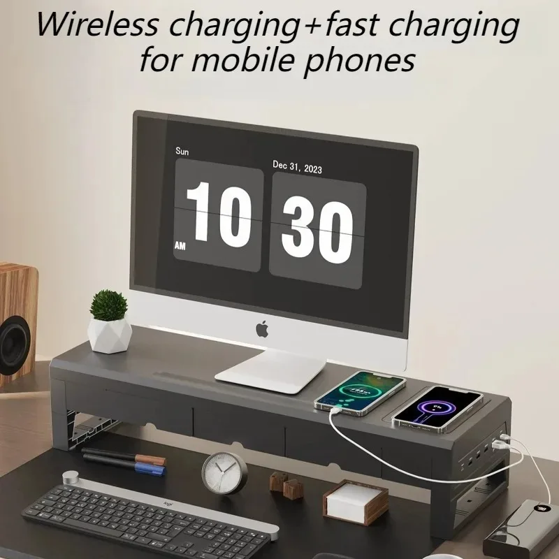 Desktop Monitor Holder with USB Docking Station Rechargeable Monitors Riser Stand with Drawer Monitor Storage Rack Monitors Base