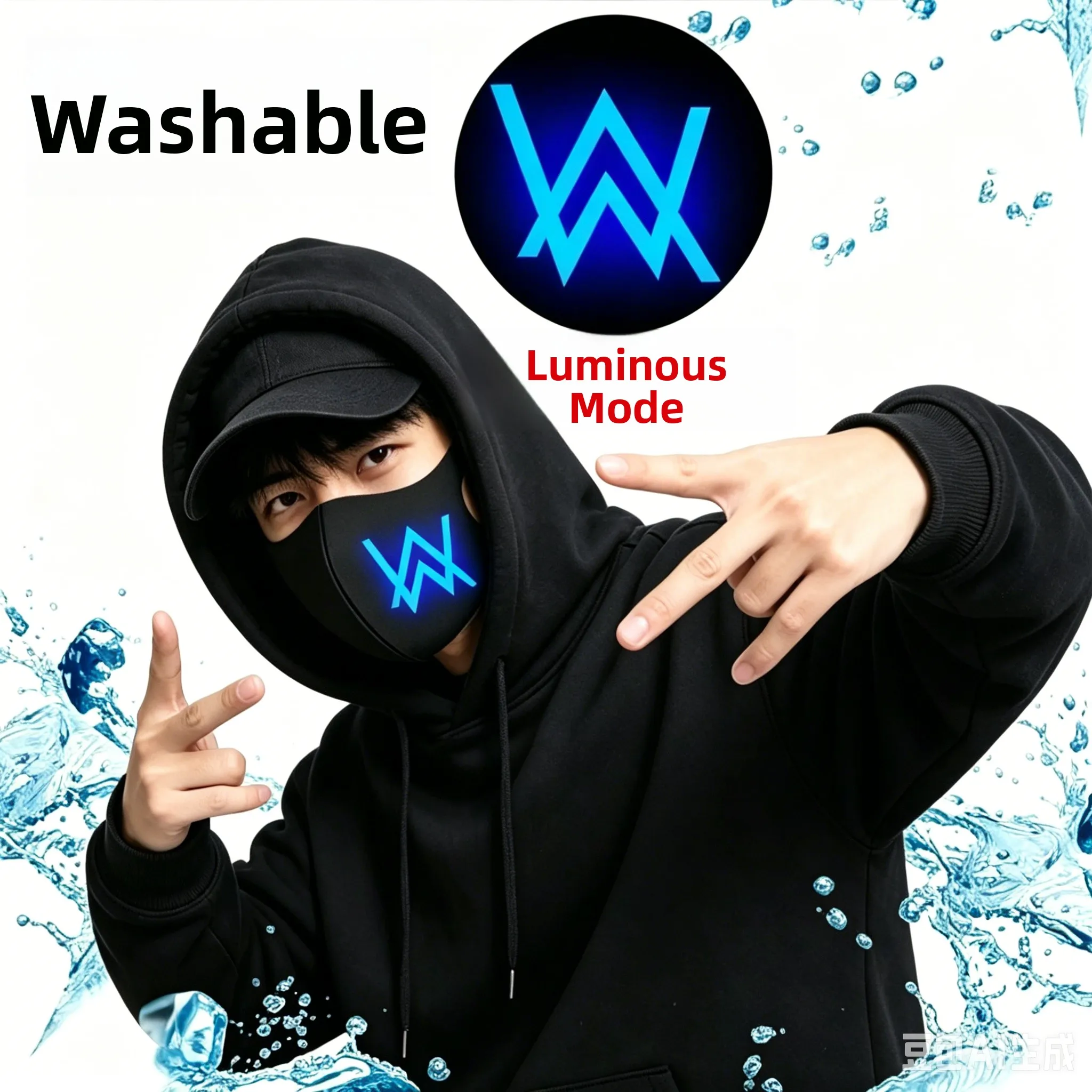 Gahao Glow-in-the-dark Washable Masks Non-fading Allen Walker Atmosphere Polyester Fiber Outdoor Decorative Protective Masks