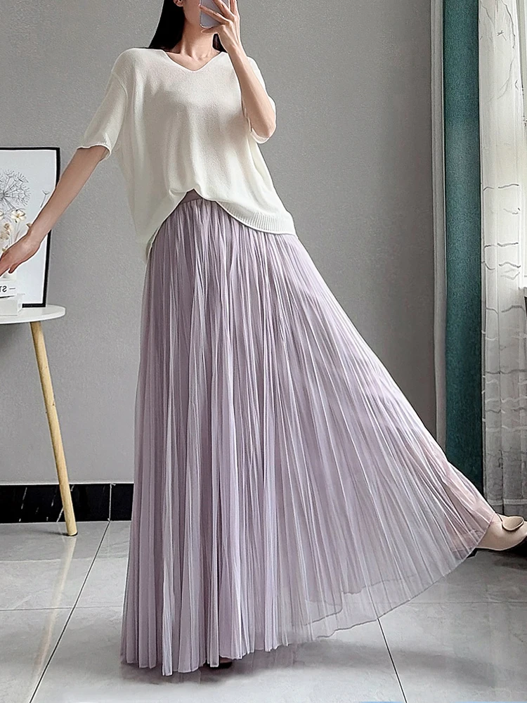 

Мягкая фиолетовая тюлевая полуюбка для женщин: весенне-летняя, воздушная, А-силуэт, плиссированная, длинная, для повседневной городской жизни