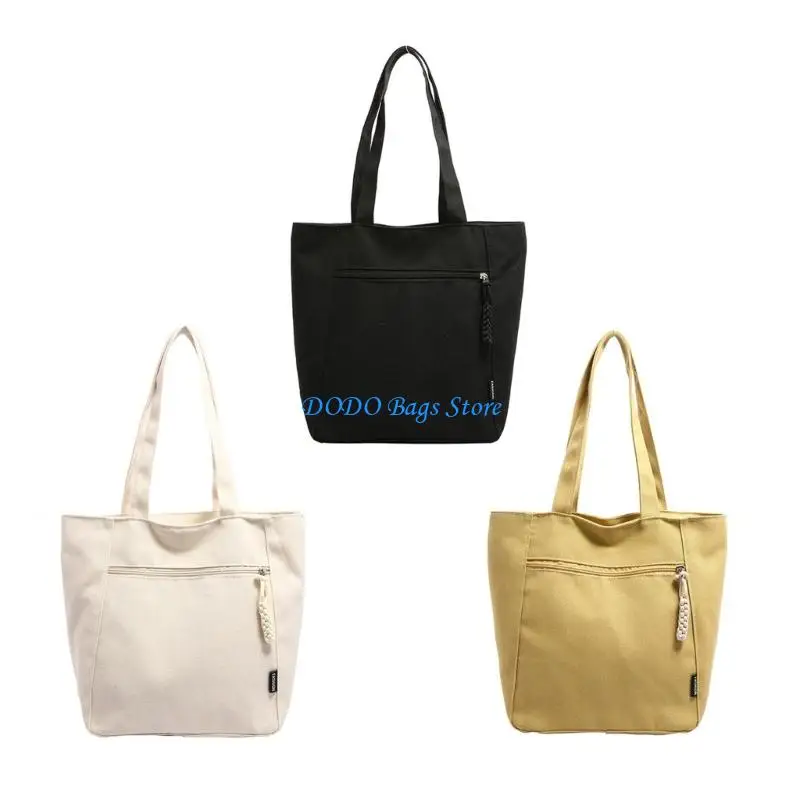 

E8FB Large Capacity Canvas Toted Bag Work Bag Trendy Shoulder Bags Purse Handbag with Zipper Closure for Shopping Beach