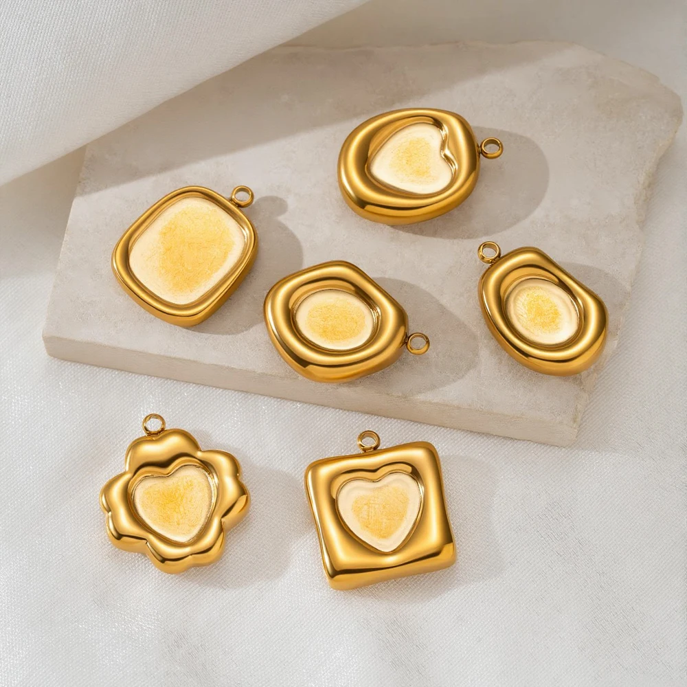5 Stück Edelstahl Herz Oval Blanko Fassung Anhänger Blumenrand Fassungen Cabochon-Basis DIY Halsketten Anhänger Basis Schmuckherstellung – Detail 2