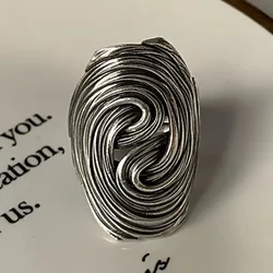 New Retro Minimalist Niche Trend Exaggerated Large Ring Geometric Flowers Open Adjustable Ring Women Men Party Gift Accessories