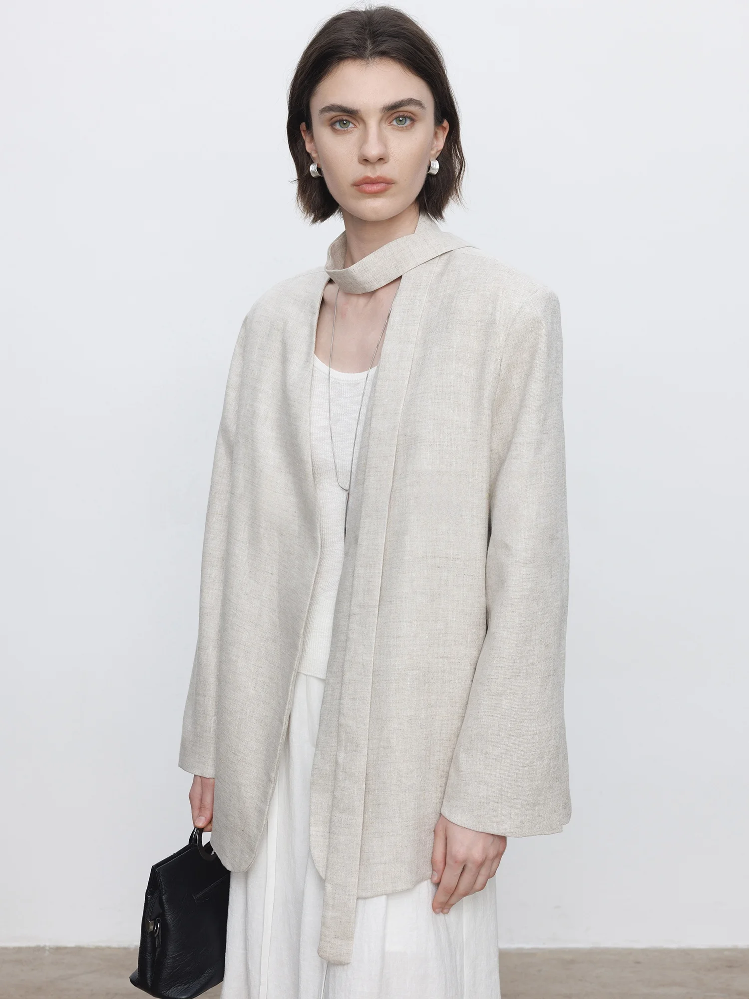 

Casual Sle 00% Linen Women's Suit Jaet Spring 2026 Korean Version Belted High Quali Leisure Outerwear V-Ne Long Sve